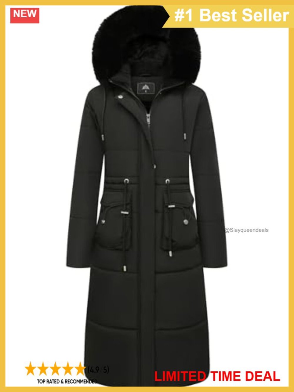 Waterproof Long Maxi Down Puffer Coat Fleece Lined Faux Fur Hood Winter Jacket